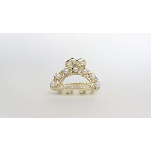 Generic Small rounded pearl and gold metal hair claw clip bridal clip