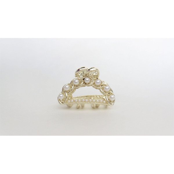 Generic Small rounded pearl and gold metal hair claw clip bridal clip