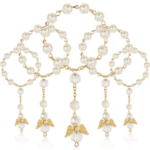 30 Pieces Baptism Rosary Acrylic Rosary Beads Mini Rosaries with Angel for The First Communion Baptism Party Favors (Beige Gold)