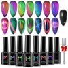 MIZHSE 9D Cat Eye Gel Nail Polish 8x10ML, Dual Color Galaxy Magnetic Nail Polish Gel, Magic Cateye Chameleon DIY Nail Art Manicure Set for Home with Magnet Stick