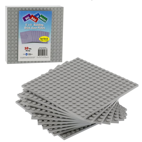 SCS Direct Brick Building Base Plates - Small 5"x5" Gray Baseplates (10pcs) - Dual Connectivity Connects Building Blocks on Both Top and Bottom Sides, Tight Fit w All Brands, Perfect for Play Tables