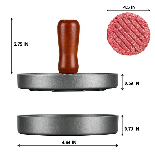 PIQUEBAR Burger Press Patty Maker Stainless Steel Hamburger Patty Press Mold Wood Handle Non-Stick with 100 Patty Papers