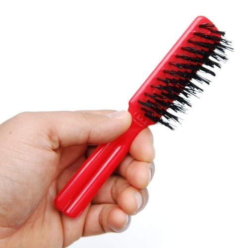 1pcs 7.5" Plastic Colorful Handle Nylon Bristles Brushes Hair Comb Designed for All Hair Types (Assort Color) (Red)