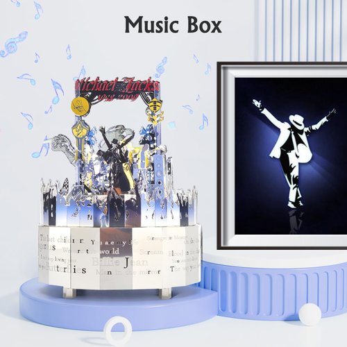 Microworld Rotation Music Box 3D Puzzle Metal, Color Changing Lights Metal Model Kits for Adults, MJ Memorial Hobby Box Collection, DIY Metal Puzzle Kit