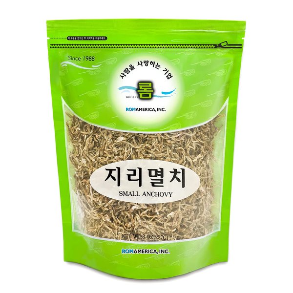 ROM AMERICA Korean Small Whole Dried Anchovies Anchovy for Asian Snack and Cooking, 지리멸치 - 8oz (Pack of 1)