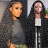 28 Inch Deep Wave Lace Front Wigs Human Hair Pre Plucked 180% Density 13x4 Curly Lace Frontal Wigs for Black Women Wet and Wavy Transparent Glueless Wigs Human Hair with Baby Hair Natural Hairline