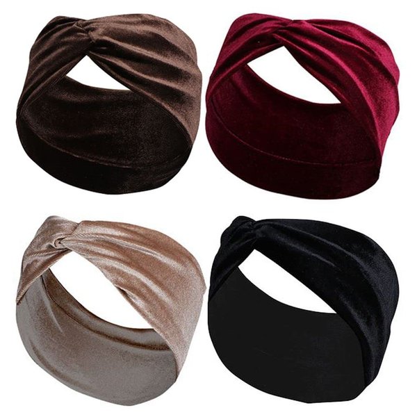 4 Pack Velvet Turban Head Band for Women Girls, Wide Hair Accessories Soft Elastic Headwear Yoga Sport Makeup Hairband for Outdoor Activities