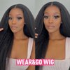 Domiso 22 Inch Wear and Go Glueless Wig Kinky Straight Lace Pre Cut 6x4.6 HD Lace Front Wigs Human Hair for Women Glueless Wig with Elastic Band Natural Hairline 200% Density Yaki Hair Natural Black