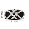 Magic Hair Comb for Women Adjustable Elastic Hair Clip for Girls Pearl Bow Double Sided Comb for Hair Accessories for Women Stretchy Hair Combs for Thick Thin Hair Beaded Hair Clip (black white)