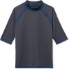 TSLA UPF 50+ Youth Kids Rash Guard Short Sleeve, UV/SPF Surf Swim Shirt, Aqua Water Swimsuit Top, Mid Sleeve Rashie Charcoal & Cobalt Blue, 10