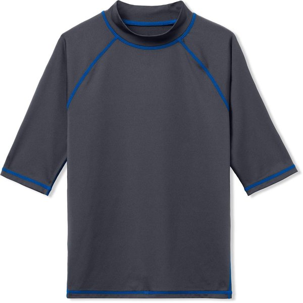 TSLA UPF 50+ Youth Kids Rash Guard Short Sleeve, UV/SPF Surf Swim Shirt, Aqua Water Swimsuit Top, Mid Sleeve Rashie Charcoal & Cobalt Blue, 10