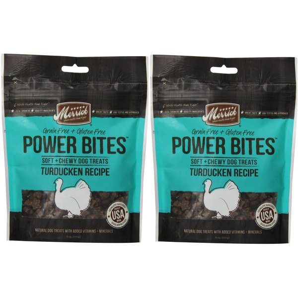 Merrick Power Bites All Natural Grain Free Gluten Free Soft & Chewy Chews Dog Treats Turducken, 6 OZ