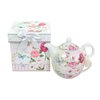 Lightahead Bone China Tea for One Set in Rose Design, in attractive Reusable Handmade Gift Box (With Bead & Ribbon)