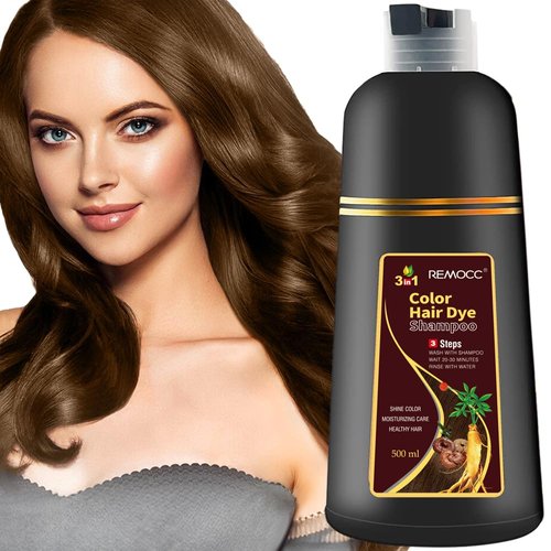 Remocc Instant Chestnut Hair Dye Shampoo for Women Men, Hair Coloring Shampoo for Gray Hair, 500ml Herbal Ingredients 3 in 1 Maroon Hair Dye - 100% Gray Coverage Coloring in Minutes 16.9 Fl Oz