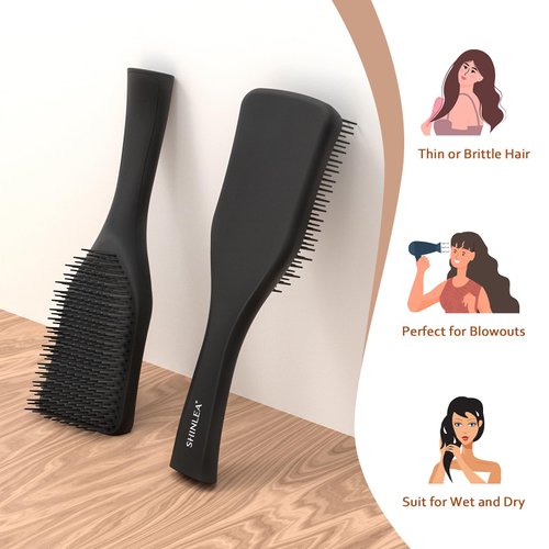 SHINLEA Detangler Hair Brush for Wet & Dry Hair, No Tangle Wave-shaped Soft Bristle Hairbrush for Reduces Breakage, Lightweight Travel Brush Detangling All Hair Types, Black
