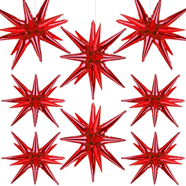 Wrbin 8 Pcs Red Star Balloons, 27/22 inch One-Piece Explosion Balloons Aluminum Foil Balloons for Birthday, Christmas, Wedding, Backdrop, Anniversary, Graduation Party Decorations(Red)