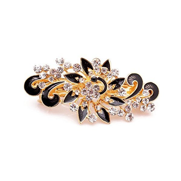 NYKKOLA Women's Multilayered Peacock Shaped Rhinestone French Barrette Hair Clip Black