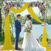 FUHSY Wedding Arch Draping Fabric Gold 20FT 2 Panels Chiffon Fabric Drapery Gold Backdrop Curtain Wedding Arch Drapes Sheer Curtains Wedding Backdrop for Reception Chiffon Party Ceiling for Ceremony