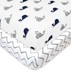 TL Care 2 Pack Fitted Pack N Play Playard Sheet 27" x 39", Soft Breathable Neutral 100% Cotton Jersey Pack and Play Sheet, Navy Whale/Gray Zigzag, for Boys and Girls, Fits Most Mini Crib