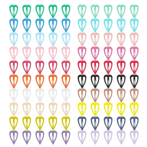 Heart Hair Clips (100-Pack 20 Colors) Non-Slip Snap Barrettes for Girls, Women, Toddlers - 1.26 Inch