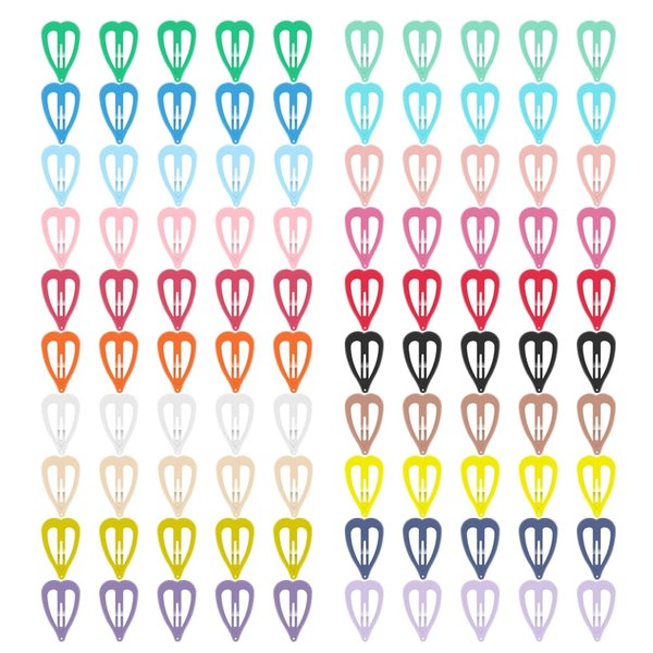 Heart Hair Clips (100-Pack 20 Colors) Non-Slip Snap Barrettes for Girls, Women, Toddlers - 1.26 Inch