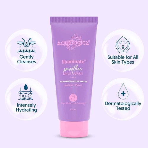 Aqualogica illuminate+ Smoothie Face Wash with Wild Berries & Alpha Arbutin for Gently Exfoliates & Hydrates Skin | For Combination & Dry Skin -100ml