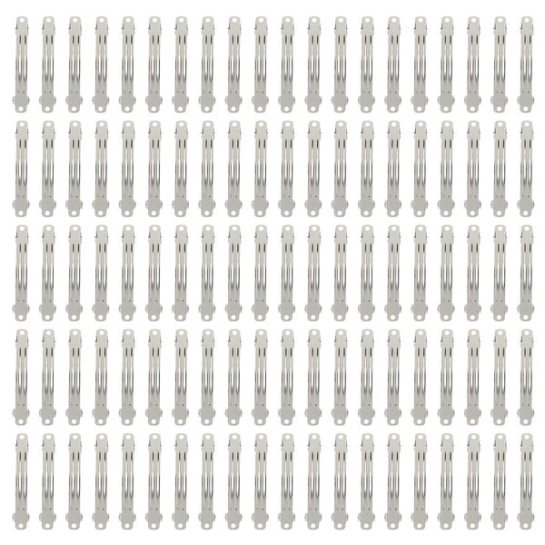 Lawie 100 Pack 6 CM 2.36 Inch Blank Silver Square Rectangle Metal French Barrette Plain Base Hair Clips DIY Crafting Clips for Bows Snap Hair Clips Ponytail Holder Hairclips Hair Accessories for Women