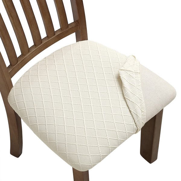 Fuloon Stretch Jacquard Chair Seat Covers Set of 6, Removable Washable Dining Chair Covers Anti-Dust Dining Room Chair Covers Seat Cushion Slipcovers (6, Beige)