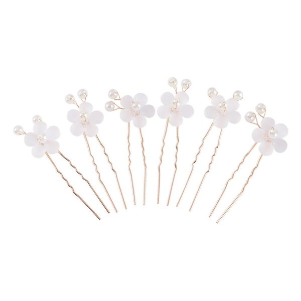 Leadigol 30 PCS Wedding Flower Hairpins, White Flower Pearl Hair Pins U-Shaped Hairpins Bridal Hair Clip for Wedding Women Hair Jewelry Accessories