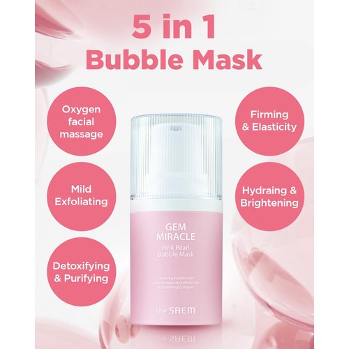 THESAEM Gem Miracle Pink Pearl Bubble Mask - Korean Wash Off Mask with Oxygen Bubbles - Gentle Pore Cleanser, Bubble Mask for Radiant and Firm Skin - Collagen, Calamine, Hyaluronic Acid, 1.76oz.