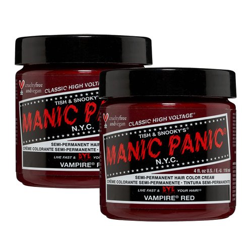 MANIC PANIC Vampire Red Hair Dye - Classic High Voltage - (2PK) Semi Permanent Hair Color - Deep Blood Red Shade With Burgundy Tones - Dark & Light Hair, Vegan, PPD & Ammonia-Free, For Coloring Hair