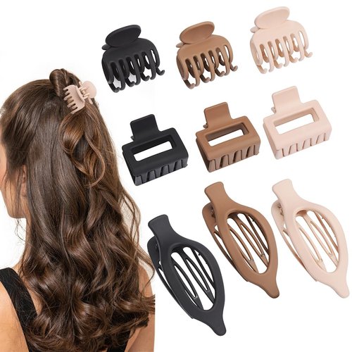 Mehayi 9 Pack Matte Hair Clips for Women and Girls, 3 Styles Colors Nonslip Small Cute Jaw Clips Strong Hold for Thick Thin Fine Long Hair, Fashion Acrylic Hair Clamps Hair Styling Accessories