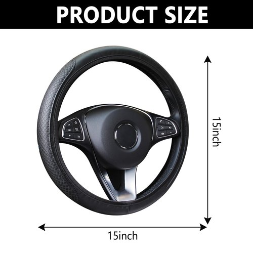 Leather Steering Wheel Cover,Anti Slip Car Steering Wheel Cover for Car Decorations & Steering Wheel Protections,Universal 15Inch Wheel Cover Car Interior Accessories for Men & Women (Black)