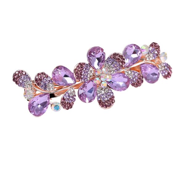 Ruihfas Women Girls Crystal Rhinestone Flower Pattern Hair Spring Clip Hairpin Sweet Hair Accessories (Purple)
