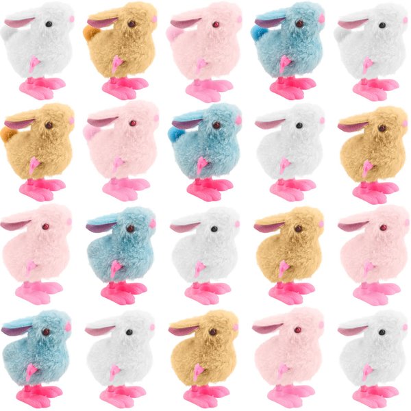Cotiny 20 Pack Easter Wind Up Bunny Toys Jumping Plush Rabbits Hopping Bunny for Easter Egg Hunt Easter Basket Filler Party Favors