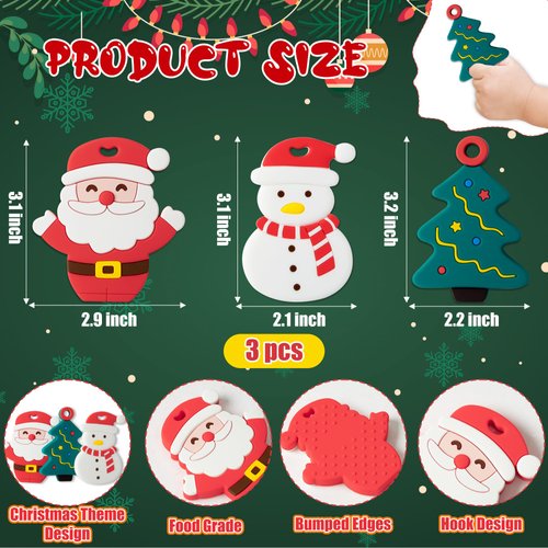 3Pcs Christmas Silicone Teething Toys for Babies,The First Christmas Baby Soothe Teething Chew Toys Infants Soft Teether Toys Toddler Snowman Design Toys Christmas Birthday Gifts for Baby Boy and Girl