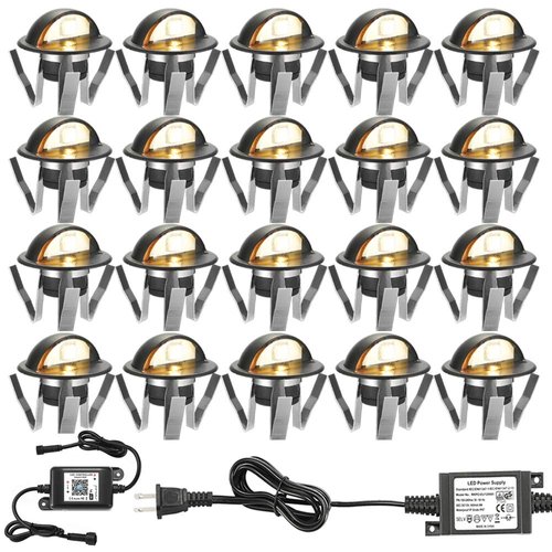 FVTLED WiFi Deck Lights, WiFi Controlled 20pcs Low Voltage LED Deck Lights Kit Φ1.38 Outdoor Recessed Step Stair Warm White LED Lighting Work with Alexa Google Home, Black