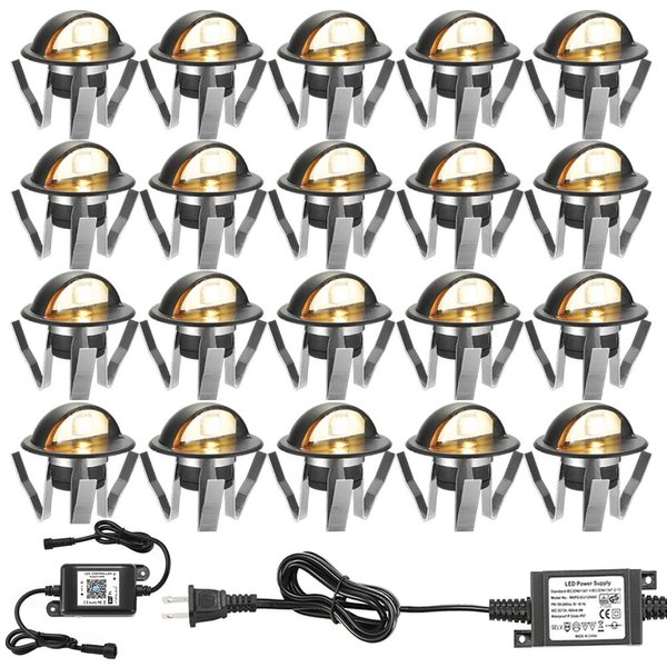 FVTLED WiFi Deck Lights, WiFi Controlled 20pcs Low Voltage LED Deck Lights Kit Φ1.38 Outdoor Recessed Step Stair Warm White LED Lighting Work with Alexa Google Home, Black
