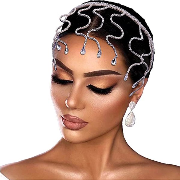 NAISKA Silver Crystal Rhinestone Head Chain Headband Wedding Tiara Fashion Headpieces Forehead Head Jewelry Crystal Headpiece Bridal Hair Accessories Birthday Party Jewelry for Women and Girls