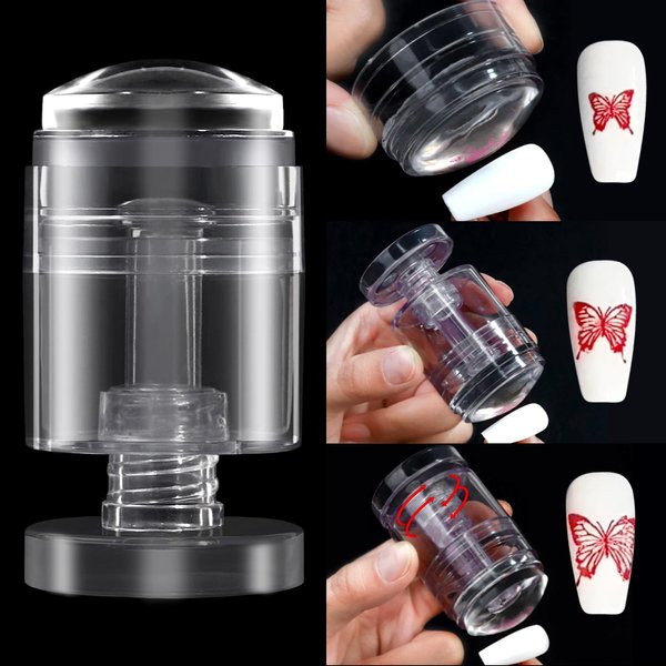 Rotatable Nail Stamp Silicone Nail Stamper Kit Transparent Nail Art Stamper With Scraper French Tip Nail Tool Adjustable Pattern Size Jelly Nail Stamps Nail Art Tools French Manicure Nail Stamping Kit