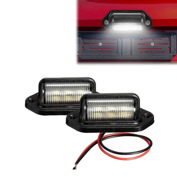 UGSHY 2 PCS Car LED License Plate Light, 2.59" x 0.82" 2835 6SMD ABS Housing 1.8W Low Power Waterproof Tail Light, Security Lighting Accessory, Suitable for Most Vans, Trucks, Trailers (Black)