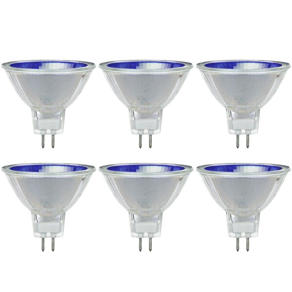 6 Pack Sunlite 50 Watt, 12 Narrow Spot, Colored MR16 Mini Reflector with Cover Guard, GU5.3 Bi-Pin Base, Blue