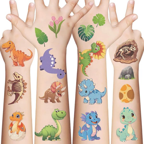 10 Sheets Dinosaur Temporary Tattoos for Kids, Cartoon Dinosaur Birthday Party Favors, Cute Cartoon Decoration Sticker Gifts for Girl Boys Home Activity Class Prizes Carnival Christmas Rewards