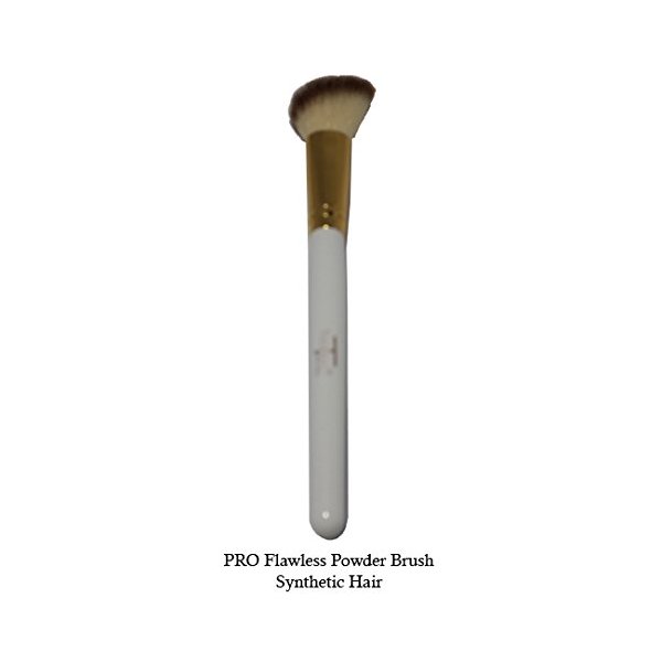 Tootloo Professional High PRO Flawless Powder Brush 2-Tone (Off-White and Light Brown) synthetic bristles 7" Black Wooden Handle. For eye shadow, blush, powder, foundation, and lips. (White)