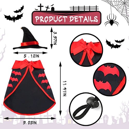 Estivaux Pet Halloween Costumes Dogs Cats Halloween Vampire Pets Costume Cape with Black Red Witch Hat Wizard Cats Cosplay Clothes Apparel for Small Dogs Cats Halloween Party Decorations