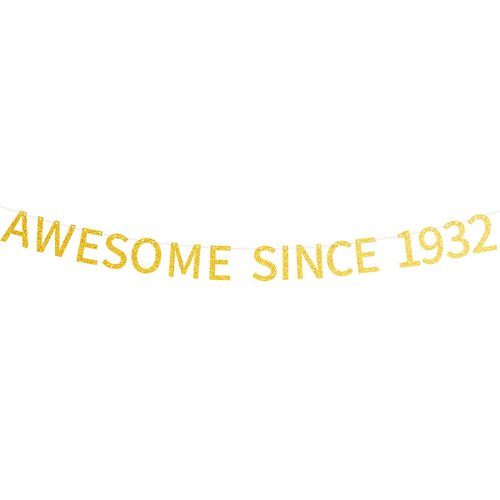 Awesome Since 1932 Banner Pre-strung Happy 92nd Birthday Banner Gold Glittery 92 Ninety Two Years Old Birthday Party Decorations for Men Women