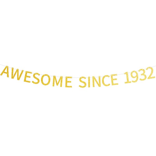 Awesome Since 1932 Banner Pre-strung Happy 92nd Birthday Banner Gold Glittery 92 Ninety Two Years Old Birthday Party Decorations for Men Women