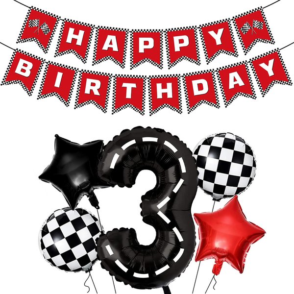PANRRPERS Race Car Birthday Balloons Racing Banner 40 Inch Racetrack Number 0-9 Balloon for Baby Shower Birthday Race Car Themed Party Decoration (Number 3)