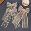 LFOUVRE Lace Hair Bows for Women Girls,Beige Lace Hair Ribbon Embroidered Flower Hair Clips for Women, Bow Hair Clips Big Hair Bow with Long Tail,Bowknot Barrettes Hair Accessories for Women 3pcs