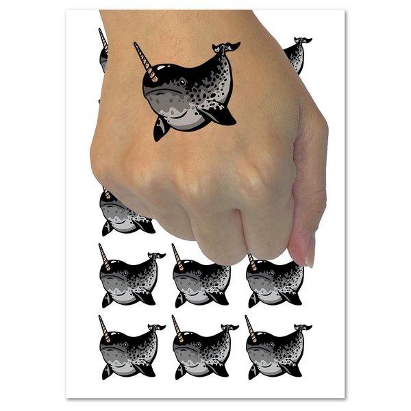 Spotted Narwhal Unicorn of the Sea Temporary Tattoo Water Resistant Fake Body Art Set Collection - 15 2" Tattoos (1 Sheet)